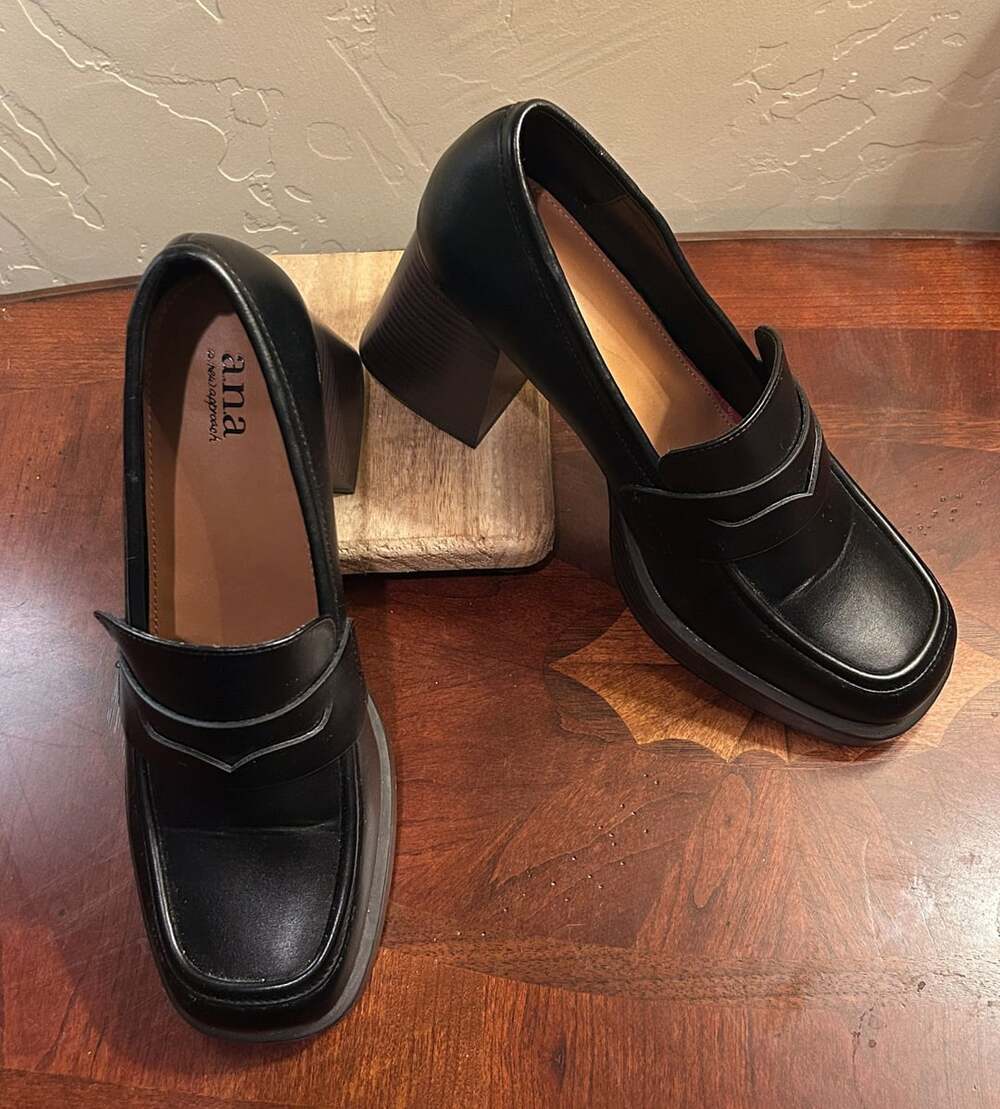 Ana Black Loafer Heels Size 9.5M